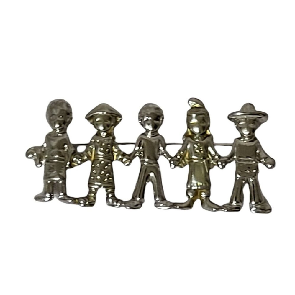 Premier Designs Children of the World Pin Brooch Silver Tone Kids People
